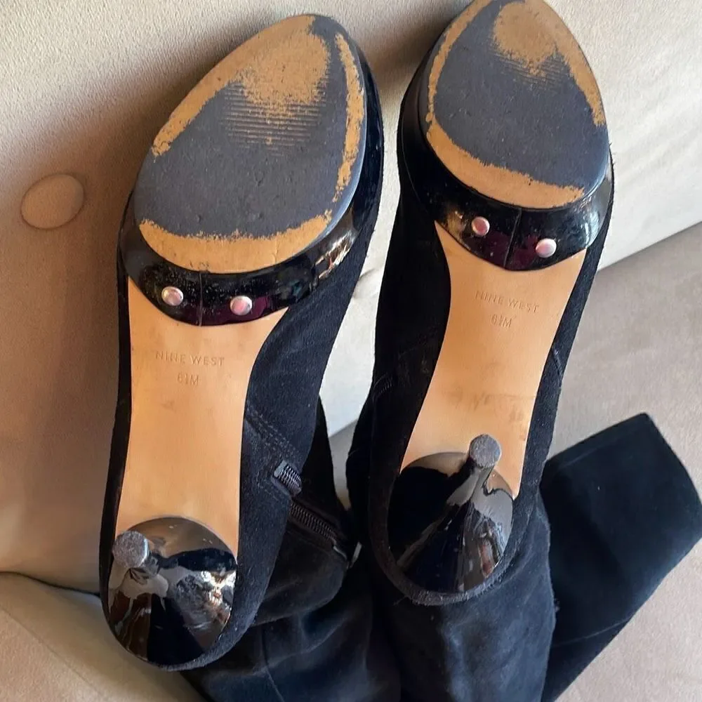 Nine West Destry Black Suede Over The Knee OTK Boots 6.5